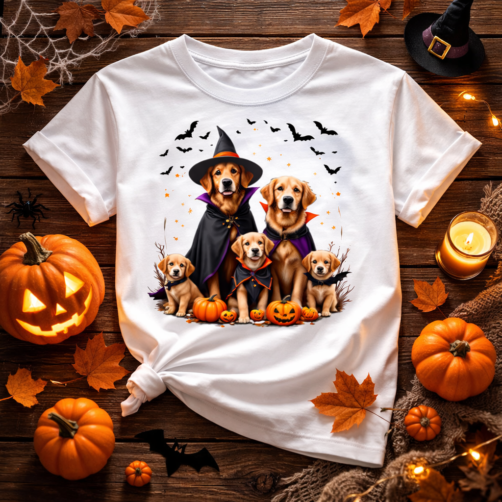 Halloween Golden Retriever Family – Cute Witch Dog Pumpkin T-Shirt | Spooky Dog Lover Tee | trandzY
