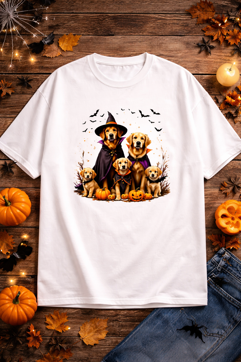 Halloween Golden Retriever Family – Cute Witch Dog Pumpkin T-Shirt | Spooky Dog Lover Tee | trandzY