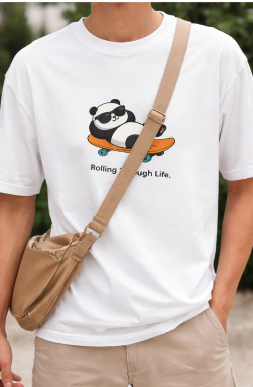 Summer Travelling Oversized T-shirt | Cool Panda Skateboard  – Rolling Through Life