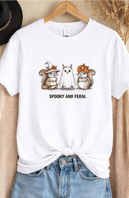 Spooky and Feral Halloween Squirrels – Cute Ghost & Witch Aesthetic T-Shirt | trandzY