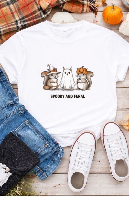 Spooky and Feral Halloween Squirrels – Cute Ghost & Witch Aesthetic T-Shirt | trandzY