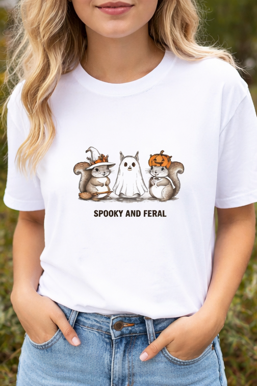 Spooky and Feral Halloween Squirrels – Cute Ghost & Witch Aesthetic T-Shirt | trandzY