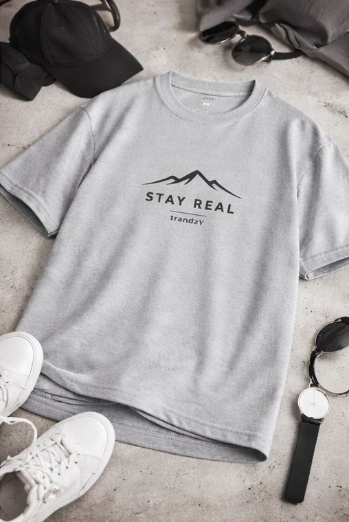 STAY REAL Minimal Mountain Graphic T-Shirt | Premium Streetwear by trandzY
